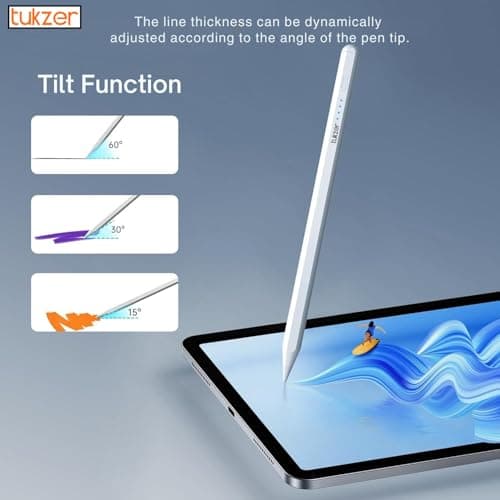 Tukzer Upgraded 2nd Gen Stylus Pen iPad Pencil, High Precision Tilt Sensor, Palm Rejection LED Indicator,TypeC Charging for iPad 2018-2024(6/7/8/9/10) Air(3/4/5) Pro11(1/2/3/4) Pro12.9 (3/4/5/6)White 3