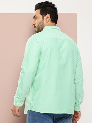 Thomas Scott Mens Plus Size 100% Cotton Full Sleeves Solid Casual Shirt (TS1427_LightGreen, 3XL) 3