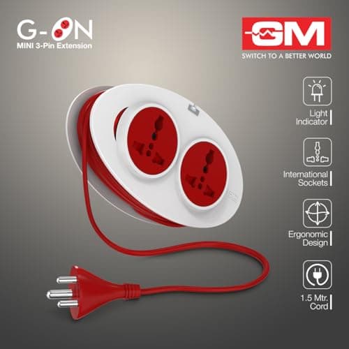GM 3207 G-On Extension Board with 3 International Sockets | 1.5M Extension Cord | Dual-Tone Design | Child Safety Shutters | Compact & Travel-Friendly | 240V Power for Laptops, Phones & More 4