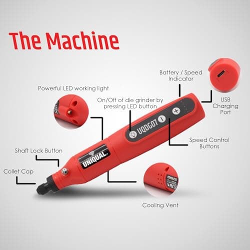 UniQual 72pcs Mini Cordless Drill Machine Rotary Tool Kit |UPGRADED| 2000mAh 5 Speed with LED | USB Rechargeable for Resin Art | DIY | Engraving | Polishing | Deburring 3