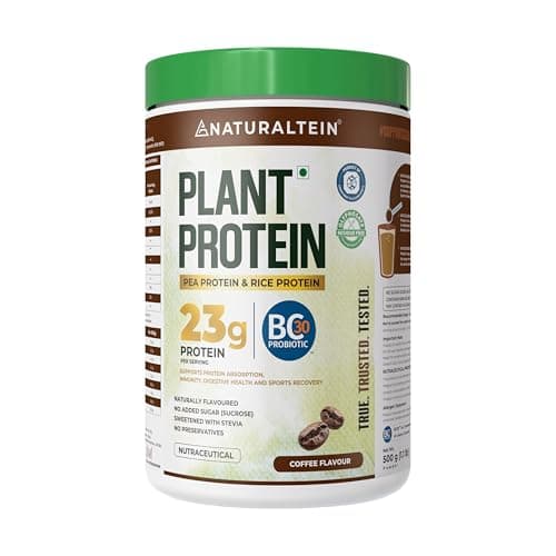 NATURALTEIN Plant Protein – 23g Clean Protein per Serving with BC30 Probiotic | Natural Coffee Flavour | Supports Strength, Energy & Gut Health | No Added Sugar | 100% Vegan, Natural & Easily Digestib