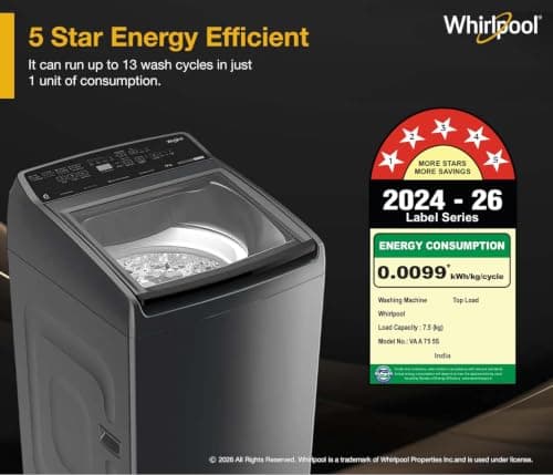 Whirlpool 7.5 Kg 5 Star StainWash Magic Clean PRO Fully Automatic Top Load Washing Machine (MAGIC CLEAN PRO SW 7.5 (H) GREY 10YMW with In-Built Heater) 2