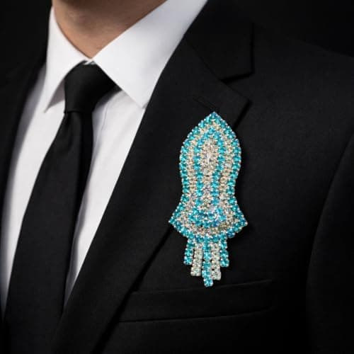 Brooch Pin Leaf Shape Rhinestone for Saree, Suit & Blazer (Turquoise) 3