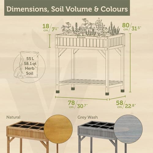 VegTrug Wooden Raised Garden Bed Planter Stand with Bottom Shelf | 8 Pocket Elevated Herb & Vegetable Plant Box for Balcony, Terrace, Patio & Indoor Outdoor Gardening | Rectangular - Natural Color 2