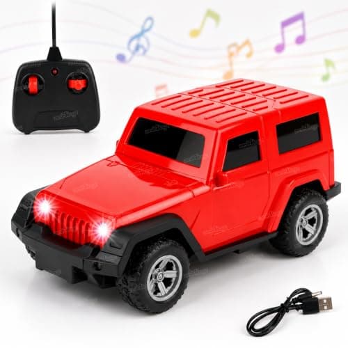 Zest 4 Toyz Remote Control Car RC Jeep Car Toy for Kids | Light and Sound | Durable Build and USB Charger | 2 WD | High Speed Rechargeable RC Car Off-Road Vehicle for Boys and Girls - Red