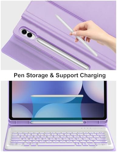 Keyboard Case for Samsung Galaxy Tab S10+ Plus / S9+ Plus / S9 FE+ Plus 12.4 Inch Case with Backlight Keypad, Galaxy Tablet Folio Cover with Detachable Backlit Key Board for Samsung 12.4'' Tab, Purple 4