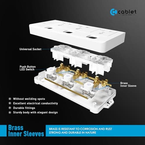Cablet Extension Board 2500W 10A | 3 Universal Multi Plug Socket with Individual Switch | 1.8 Meter Heavy Duty Cord | LED Indicator, Power Strip & Spike Guard for Home & Office Use 3