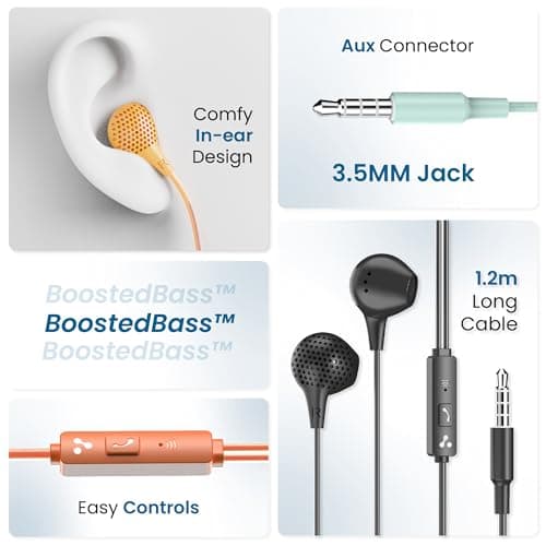 Ambrane Wired Earphones with Mic | 3.5Mm Audio Jack | 14Mm Driver for HD Sound & Deep Bass | Tangle-Free 1.2M Cable | in Ear Comfort Fit | Compatible with Mobiles, Tablets, Laptops, Pcs (EP-83 Green) 2