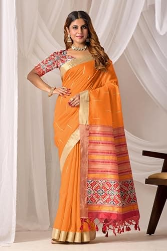 Amazon Brand - Anarva Women's Silk Saree With Blouse Piece | saree for women (snv-sada-bahar-orange) 5