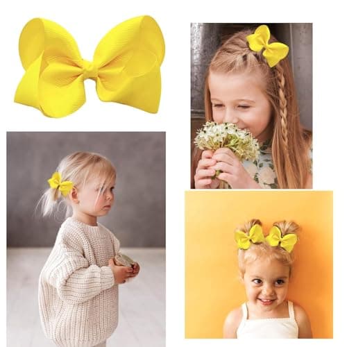 6 pack, 3 inch, Grosgrain Ribbon Hair Bows with Alligator Clips, girls and toddlers Hair Accessories (yellow) 4
