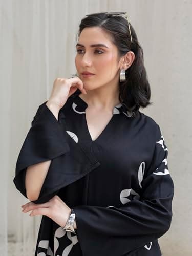 TITTLI Women's Rayon Printed Tunic and Trousers Co-Ord Set (Black, L) 2