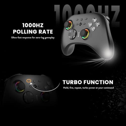 Cosmic Byte Stellaris Controller, 3 Modes Wifi + Bluetooth + Wired for PC, iOS, Android, Hall Effect Trigger and Upgraded TMR Joystick, Macros, 1000mAh Battery, RGB LED, Software Support (Black) 3