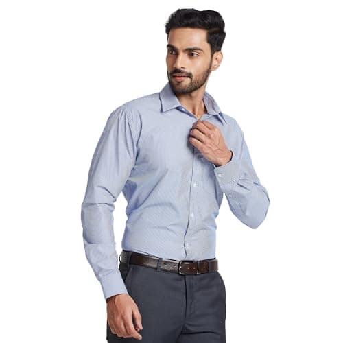 Park Avenue Men's Checkered Slim Fit Formal Shirt (PMSX11328-B3_39_Medium Blue)