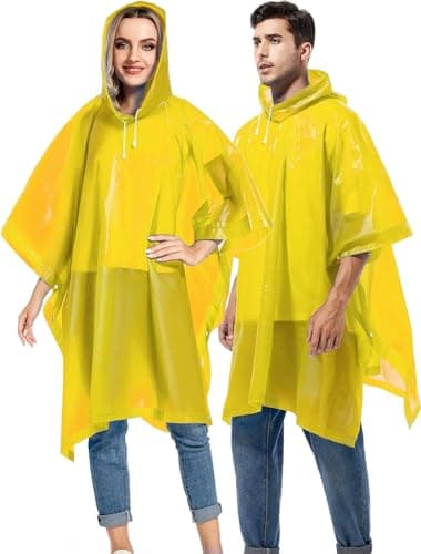 Allextreme EVA Poncho Raincoat Transparent Hooded Water Resistant Rain Jacket with Sleeves for Women Men Camping Rainy Season Travel (Yellow) 4