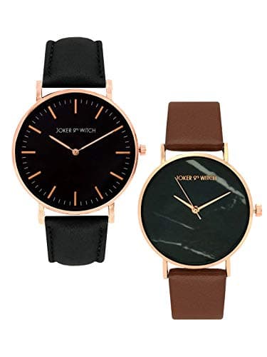 Joker & Witch Faux Leather Unisex Katnis & Peeta Couple Analog Watch Gift Set For Men And Women, Dial_Black