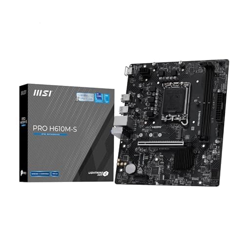MSI PRO H610M-S Motherboard, Micro-ATX - Supports Intel Core 14th, 13th and 12th Gen Processors, LGA 1700 - DDR5 Memory Boost up to 5600MT/s (MAX), PCIe 4.0 x16 Slot, M.2 Gen3 Slot