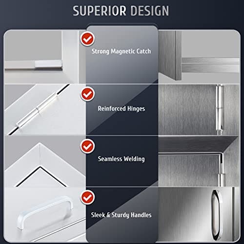 CO-Z Outdoor Kitchen Doors, Weatherproof 304 Stainless Steel Built in Single Access Doors for Outside Kitchen Commercial Grilling Grill BBQ Island Barbeque Station Storage Cabinet (17" x 24") 4