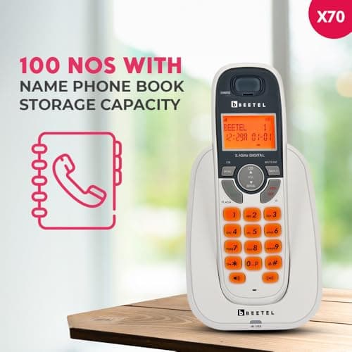 Beetel X70 Expandable Cordless Landline Phone, 2.4GHz Frequency, 2 Way Speaker Phone, Ringer Volume, LED Notification for Ringer and Charging (X70)(White) 4