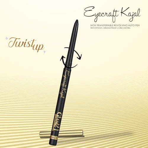 Glam21 Eyecraft Kajal Pencil | Super Black Intense Color | Long-Lasting Matte Finish | Smudge-Proof & Waterproof | Smooth Glide | One-Stroke Application | Lightweight & Comfortable Wear | 0.35gm 3