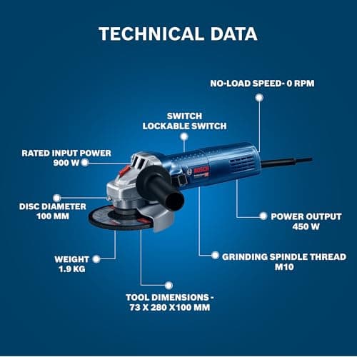Bosch GWS 900-100 Angle Grinder with 900W Motor, 100mm Disc, M10 Thread, 2-Way Switch & Restart Protection for Heavy Duty Use, Includes Wrench & Box, 6 Months Warranty 5
