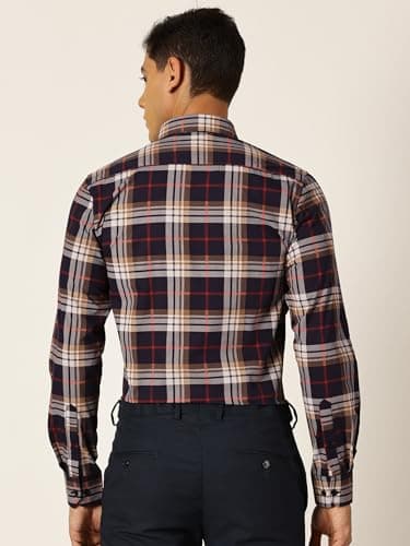Thomas Scott Men 100% Cotton Full Sleeves Checkered Formal Shirt (Navyblue, L) 4