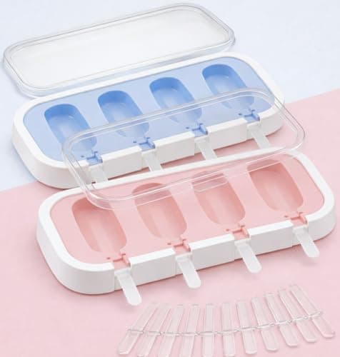 BURRDOFF (Set of 2) (Pink+Blue) Stackable Mini Silicone Ice Cream Maker, Ice Cream Mould Set Kulfi Moulds Set Popsicle Mould Silicone, Kulfi Maker for Freezer