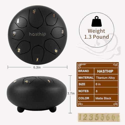 HASTHIP® Steel Tongue Drum 8 Note, 6 inch Percussion Instrument Handpan Drum with Bag, Music Book and Mallets for Kids and Adults Meditation Musical Education Concert Mind Healing Yoga (Black) 3