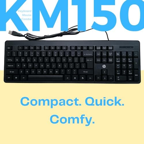 HP KM150 Wired Keyboard and Mouse Combo Full-Size Keyboard, 1600 DPI Ergonomic Optical Sensor Mouse, Instant USB Plug-and-Play, 12 Shortcut Keys, Adjustable Slope Keyboard (3-Years Warranty) 3