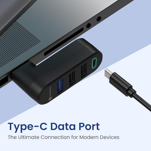 Portronics Mport Spin C, 4-in-1 Rotating USB Hub with Type-C Connector, USB 3.0, 2X USB 2.0 & Type-C Data Port, 180° Rotational Design, High-Speed Data Transfer, Plug & Play, Compact & Portable 5