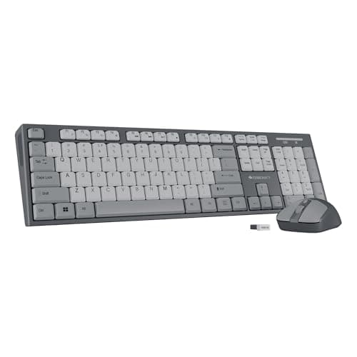Zebronics Wireless Keyboard & Mouse Combo, 104 UV-Printed Keys, ₹ Key, 12 Multimedia Keys, Retractable Stand, 4 Button Mouse, 1600 DPI, High Precision, USB Nano Receiver (Companion 304, Grey)
