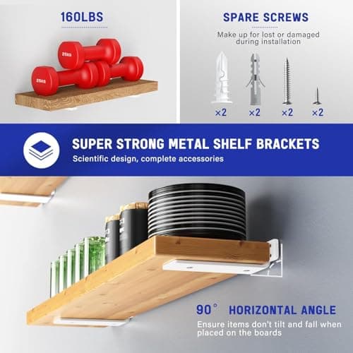 HIRVALL ® 8 Inch Shelf L Shape Pack of 4 White 160 lbs Load Capacity, Metal Brackets for Floating & Wooden Shelves - Novel Shape, 1/5 Inch Thick, Rust-Proof Wall Mount Bracket 4