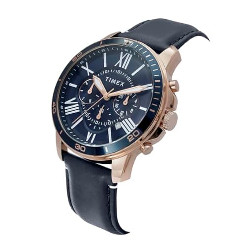 TIMEX Analog Watch for Man with Blue Round Dial & Blue Leather Strap Band Water Resistant Men's Wrist Watches - TWEG314SMU01 2