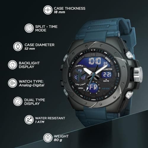 Carlington Analog-Digital Sports Watch Chronograph, Dual Time,Alarm, Stopwatch, Calendar, Water-Resistant, Shock-Resistant, Back Light Display. The Perfect Watch for Men-CT9140 Series (Teal) 3