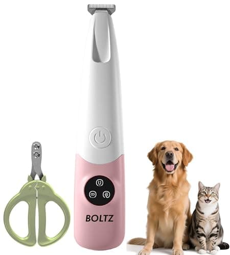 Boltz Cordless Pet Paw Hair Trimmer with LED Light & USB Rechargeable – Precise & Quiet Grooming for Dogs & Cats + Free Double-Hole Nail Cutter (worth ₹400), Safe Stainless Steel & Ceramic Blade for P
