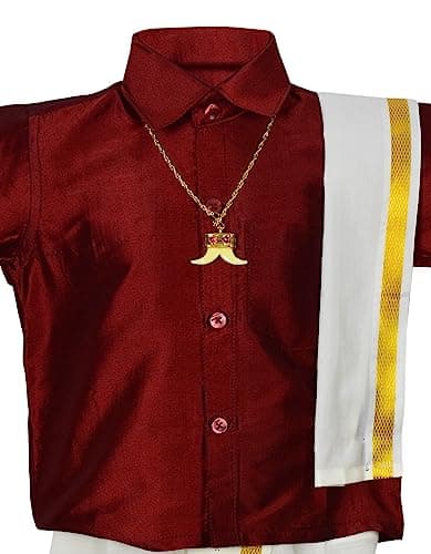 AMIRTHA FASHION Boys Traditional Dhoti & Shirts SET WITH ACCESSORIES (Pyjamas Dhoti MAROON, 1-2 Years) 3