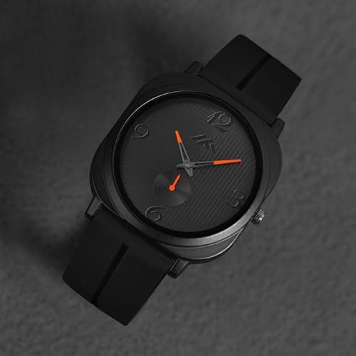 TRANDLOOK - Men's Casual Analog Wrist Watch | Black Dial with Colored Hands | Soft Silicone Strap | Quartz Movement | Lightweight & Water-Resistant Watch for Daily Wear (Black with Orange) 3