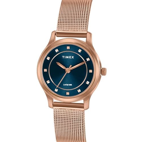 TIMEX Analog Watch for Couple with Teal Round Dial & Rose Gold Stainless Steel Bracelet Band Water Resistant Pair's Wrist Watches - TW00ZP002 5