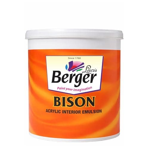 BERGER Bison Interior Emulsion Paint for Walls and Ceilings with Anti-Fading Properties Acrylic Based Washable & Durable Rich Smooth Matt Finish (1Ltr, White)