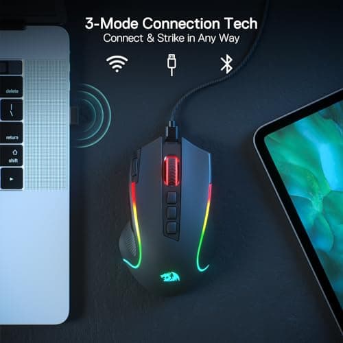 Redragon M612 PRO RGB Gaming Mouse, 8000 DPI Wired/Wireless Optical Gamer Mouse with 9 Programmable Buttons & 7 Backlit Modes, BT & 2.4G Wireless, Software Supports DIY Keybinds Rapid Fire Button 3