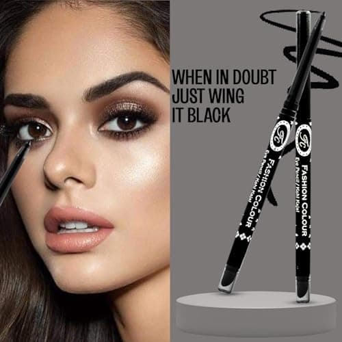 FASHION COLOUR Intense Black Kajal With Smudger | 12 Hr Long Stay | Waterproof & Smudgeproof | One Swipe Smooth Application | 3-In-1 Kajal+Eyeliner+Smokey Eyeshadow | Matte 3