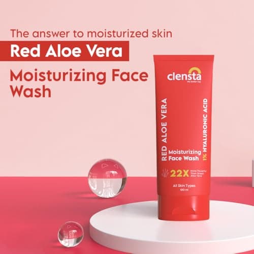 Clensta Red Aloe Vera Moisturizing Face Wash | Gentle Skin Cleanser With 0.1% Hyaluronic Acid & Aloe Vera Extract | For Daily Use | For Women & Men | Gentle Cleanser, Hydrating - 100Ml | New Launch 2