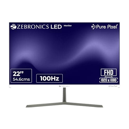 Zebronics Full HD LED Monitor, 21.5 Anti-Glare Screen, 100Hz Refresh Rate, Ultra Slim, Bezel-Less Display, 250nits Brightness, HDMI & VGA, Wall Mountable (A122)