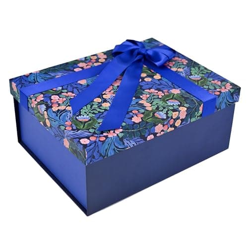 RBS®- Gift Box for Packing (21 X 27 X 11Cm) Hamper Box for Gift empty (1 Pack) Multipurpose Christmas Gift Box Holding Upto 5Kg Pre-Attached Ribbon Reuse boxes for gift (Twilight Garden)