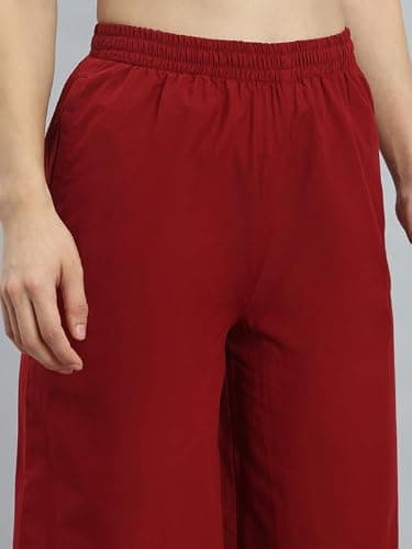 GO COLORS Women Cotton Hakoba Palazzo Ankle Length, Floral Embroidery, Relaxed Fit, Mid-Rise, with Side Pocket Light Maroon 5