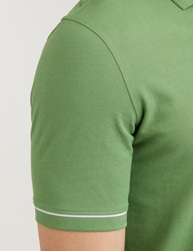 Peter England Men's Regular Fit Branded Insignia Half Sleeve Polo T-Shirt | Cotton Rich | Premium Pique Weave Forest Green 4