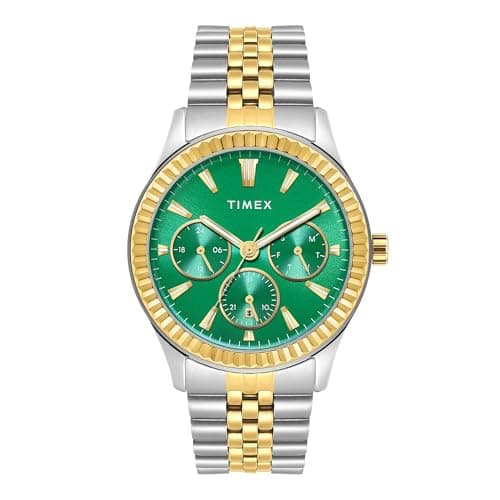 TIMEX Analog Watch for man with Green Round Dial & Silver Stainless Steel Bracelet Band Water Resistant Men's Wrist Watches - TWEG25201