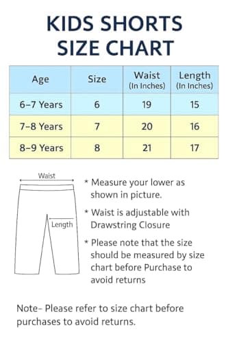 Kids Cotton Shorts for Boys & Girls (Age 6–9 Years) | Pack of 4 | Soft Fabric with 2 Pockets | Multicolor (Colors May Vary) 6