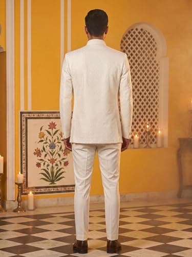 Jompers Cotton Blend Textured Indo-Western Set (White, M) 2