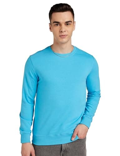 Amazon Brand - Symbol Men's Regular fit Solid Sweatshirt (AW18MNSSW01F_Aqua Blue_Large)