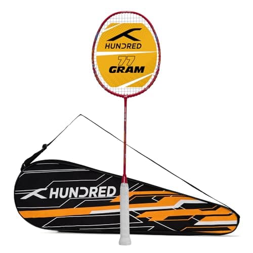 Hundred Carbon Fibre Energy Burst 18 Strung Badminton Racket with Full Cover (Red, 77 G)